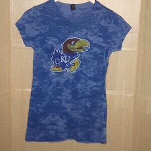 University Of Kansas Jayhawks Blue Logo Burnout Top Medium